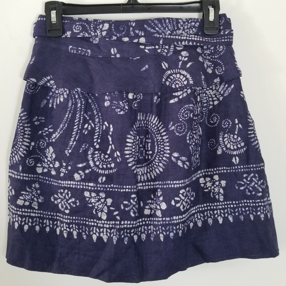 Zara 100% Linen Batik Wrap Blue & White Skirt Size Extra Small - Picture 2 of 5